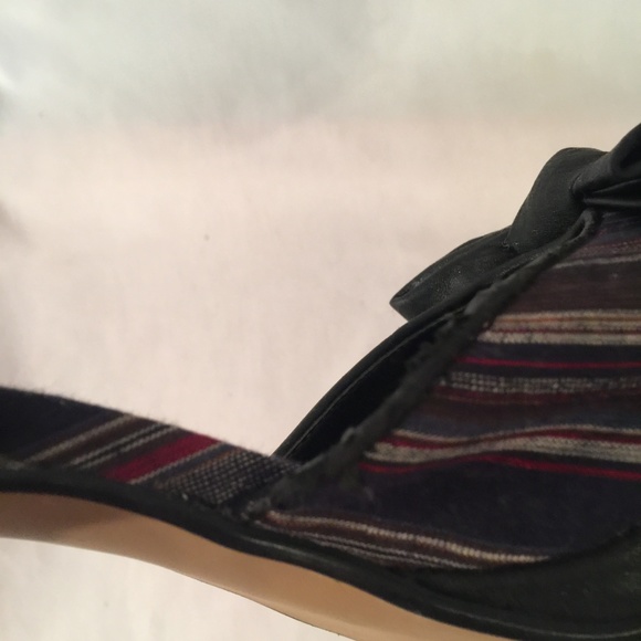 💚 Z London Blue Striped Open Toe Bow Heels Size 8 - Picture 7 of 8